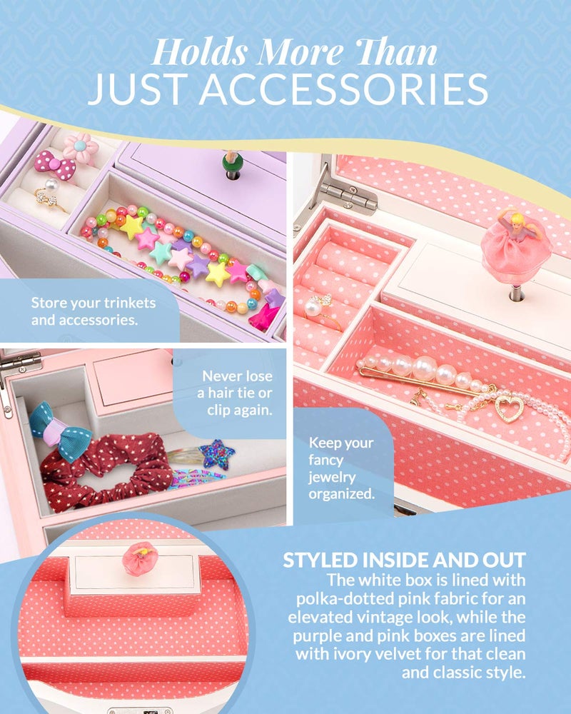 Art Lins Elle Jewelry Box - Ballerina Jewelry Organizer and Swan Lake Wind-Up Music Box for Girls and Teens, Accessories and Keepsake Wooden Storage with Lock and Mirror, Charming Room Decor and Gift, Small - Image 5